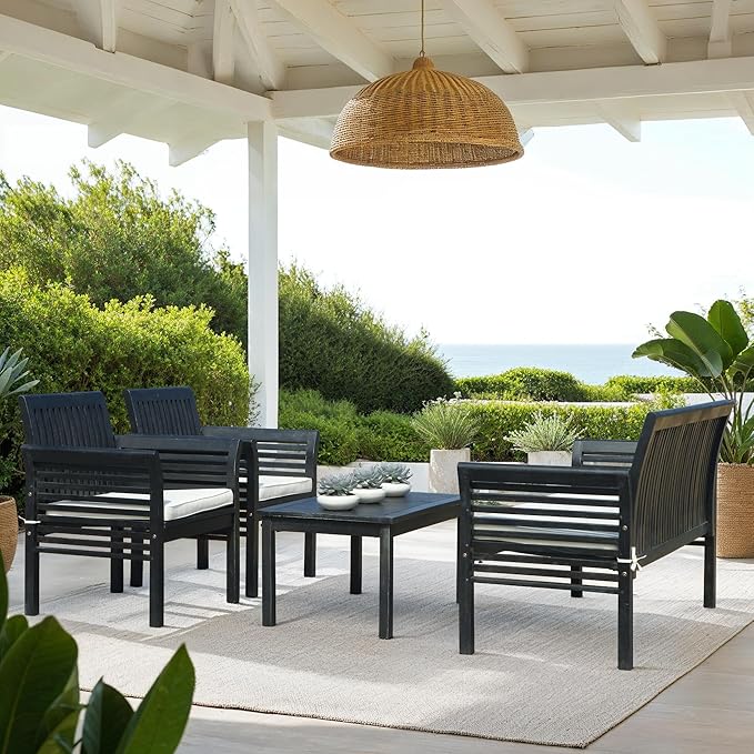 SAFAVIEH Outdoor Collection Carson Black/ White Cushions 4-Piece Conversation Patio Set