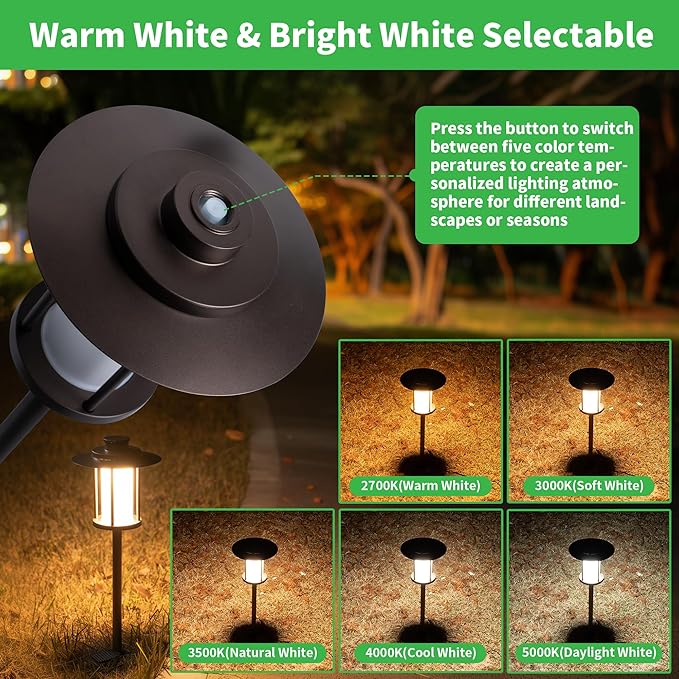 Pathway Landscaping Lighting Low Voltage, 5CCT Adjustable Setting Garden Path Light LED 12V, Outdoor Waterproof Walkway Lights, 5W 150LM ORB All Aluminum for Outside Patio Yard (10 Pack)