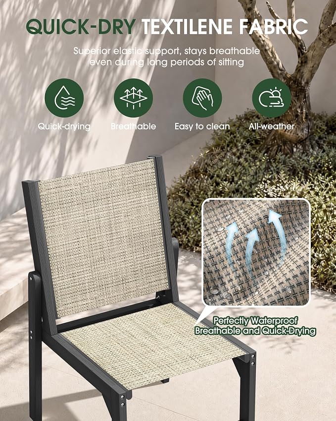 Patio Stackable Chair, HDPE Armless Outdoor Dining Chairs with Wide Seat, All-Weather Textilene Oversized Porch Chair for Garden, Poolside, Backyard, Deck | Grey