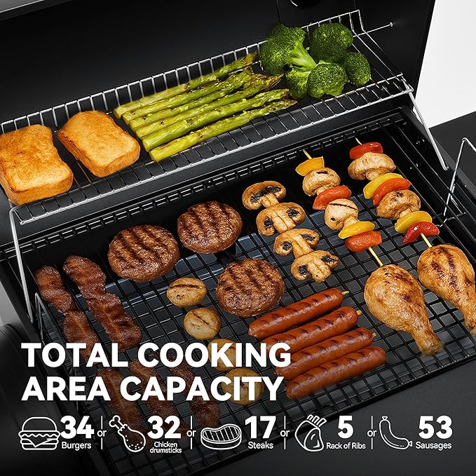 Royal Gourmet CC1830SC Charcoal Grill Offset Smoker with Cover, 823 Square Inches, Black, Perfect for Backyard Cooking, Outdoor Camping