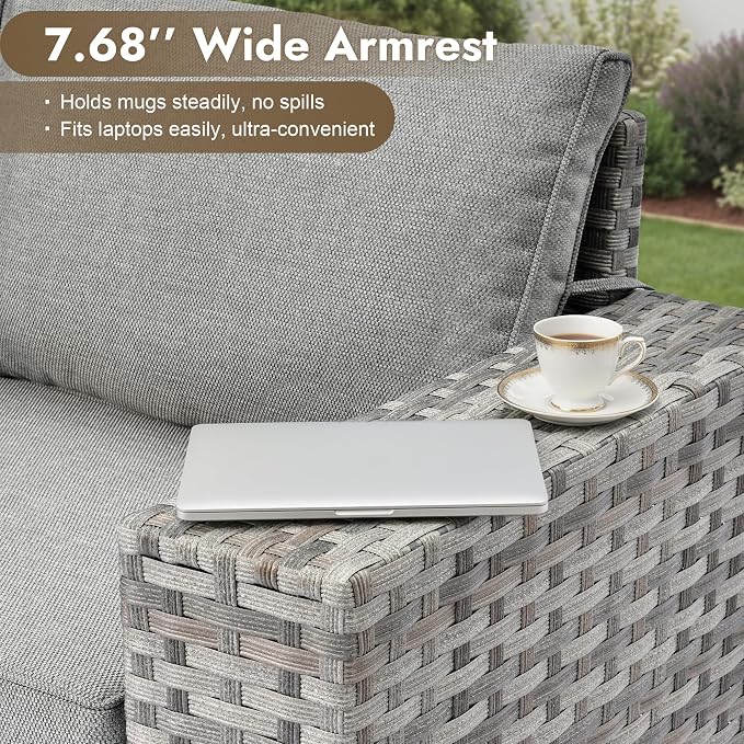 6 Pieces Patio Furniture Set, Wicker Outdoor Sectional Sofa with Coffee Table Comfy Cushions,Modern Modular Deep Seat Rattan Couch Conversation Set for Backyard Porch Yard,Dark Grey