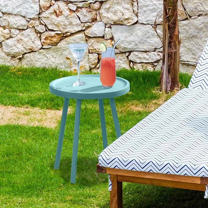 Werph Outdoor Side Table, Small Table with 4 Legs, Blue Patio Side Tables for Outside, Small Side Tables, Round End Table for Porch and Balcony, Pool Side Table for Indoor & Outdoor