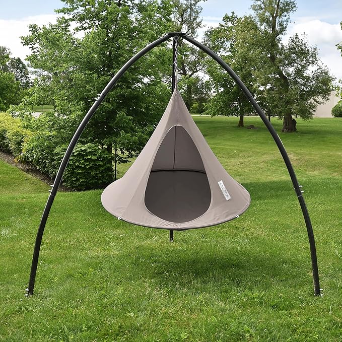 Single Cacoon Hanging Chair – Cozy Indoor/Outdoor Hammock with Polyester Canvas, 440 lb Capacity, Includes 18ft Rope & Carabiner (Taupe)