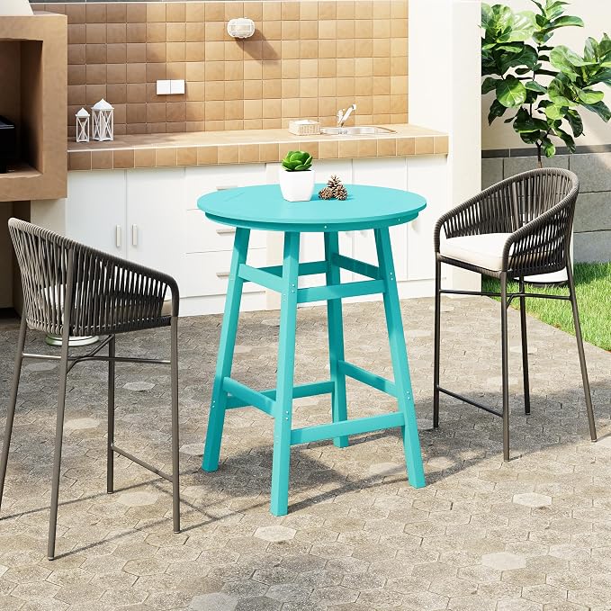 WestinTrends Malibu Outdoor 35" HDPE Round Patio Bar Height Table, Turquoise