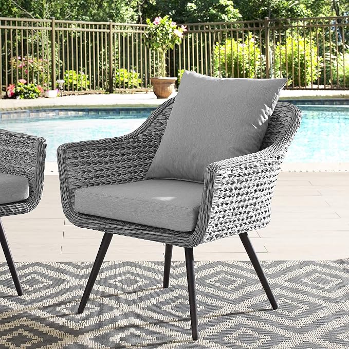 Modway Endeavor Wicker Rattan Aluminum Outdoor Patio Accent Lounge Arm Chair with Cushions in Gray Gray