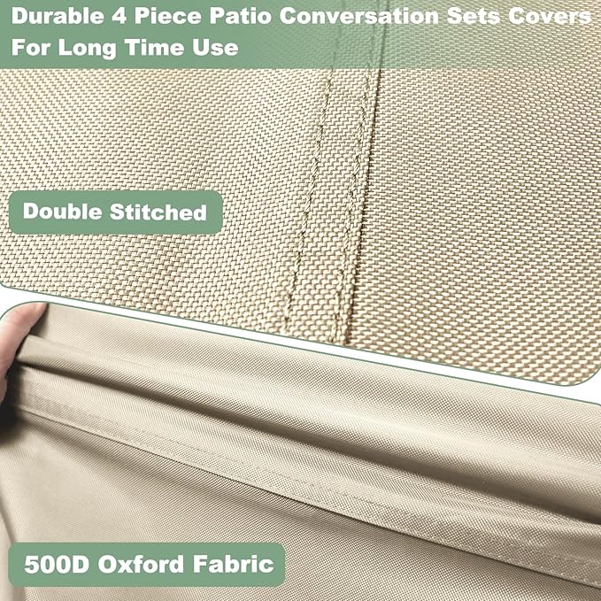 Gasadar Patio Furniture Cover Set, 4 Piece Outdoor Furniture Cover Waterproof, 600D Heavy Duty Lawn Patio Set Covers