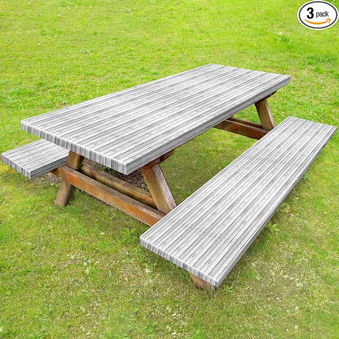 Boao 3 Pcs Vinyl Picnic Table Cover with Bench Cover 6 ft 30 x 72 Inch Waterproof Fitted Tablecloth Flannel Backing Rectangular Elastic Edged for Camping Outdoor Patio Travel(Birch)
