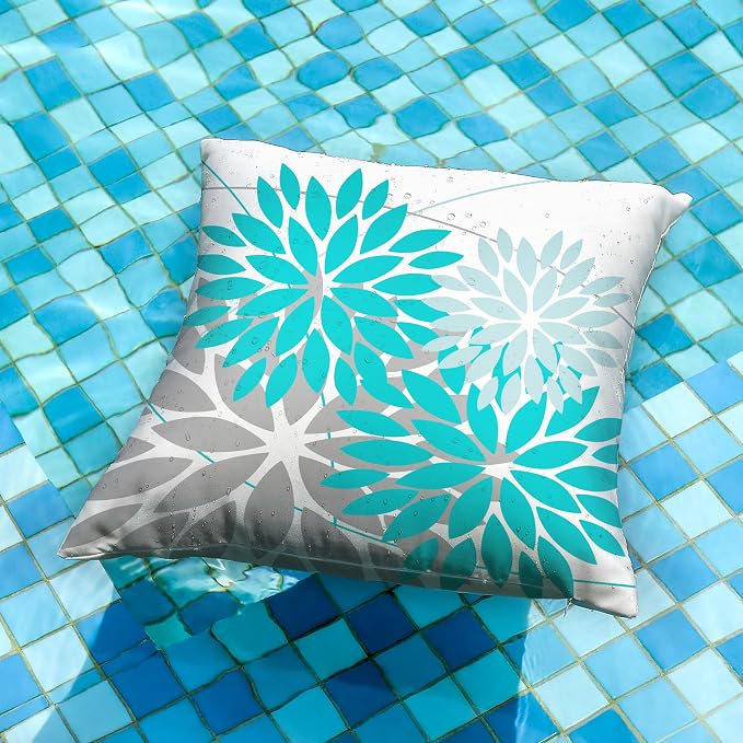 DFXSZ Pack of 2 Outdoor Waterproof Throw Pillow Covers 20x20 Blue Grey | Polyester Colorful Spring Summer Floral Decorative Cushion Cases(NO INSERT),For Couch Patio Funiture Garden Home Decor