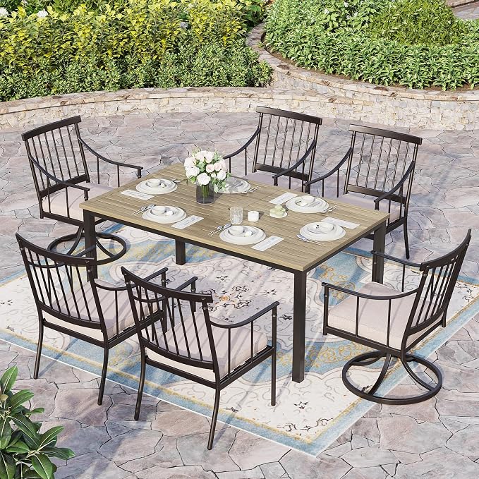 Sophia & William 7-Piece Patio Dining Set, Metal Table, Swivel Chairs | Cushions, Umbrella Hole, Fixed & Swivel Chair,59"* 35.4"table, 300 lbs Chair Capacity