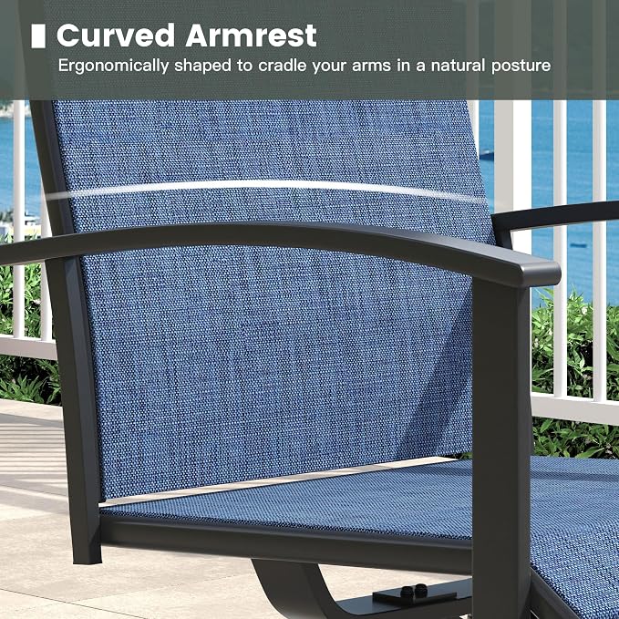 3 Pieces Small Patio Dining Set, Outdoor Furniture of 18.1" Square Patio Side Table & Patio Swivel Chairs for Backyard Lawn Garden, Black Table and Dark Blue Chairs
