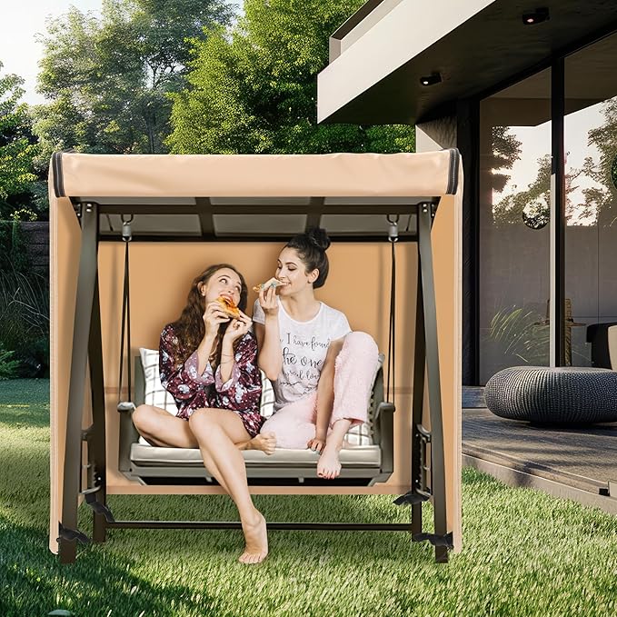 Outdoor Swing Covers for Patio Swing 2 Seater, 65" L x 50" D x 66" H, 2 Seat Swing Cover Waterproof, Porch Patio Swing Canopy Cover, Windproof UV Resistant All Weather Protector - Beige