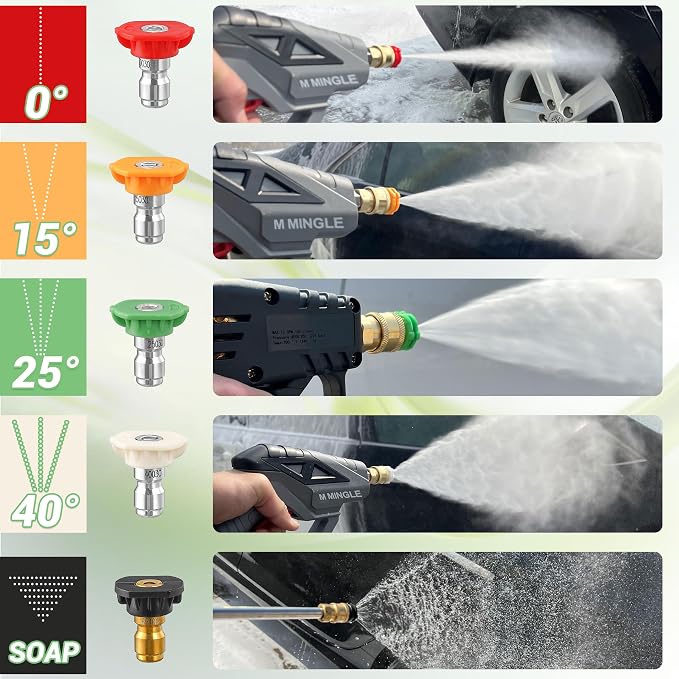 M MINGLE Dual Lance Pressure Washer Wand for Foam Cannon | Dual-Connector Accessory, 5 Nozzle Tips, 5000 PSI, 1/4" Quick Connect