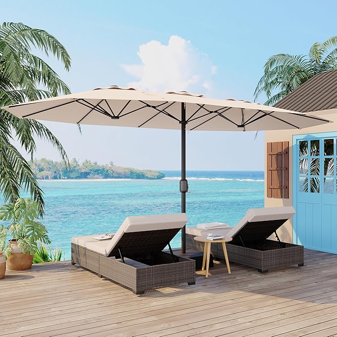 Double-Side Rectangular Pool Umbrella, 15ft Large Patio Umbrella with Base Included, Outdoor Market Umbrellas for Poolside Lawn Backyard