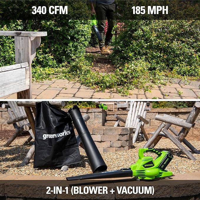 Greenworks 40VLeaf Blower/Vacuum and 12-Inch Cordless String Trimmer ,4.0Ah Battery and Charger included