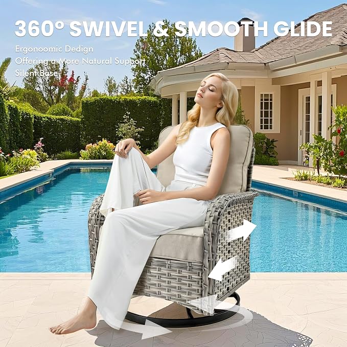 8 Pcs Patio Outdoor Furniture Set - All Weather Wicker Outdoor Sectional Sofa Couch with Swivel Rocking Chairs and Coffee Table,Patio Modular Rattan Conversation Set for Garden Deck Yard,Beige