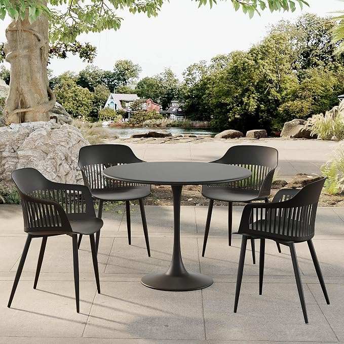 Jamesdar Kurv Commercial Grade 39 Inch Bistro Dining Table, Indoor & Outdoor, 150 lb Capacity, Steel Construction with Plastic Base Ring, Black