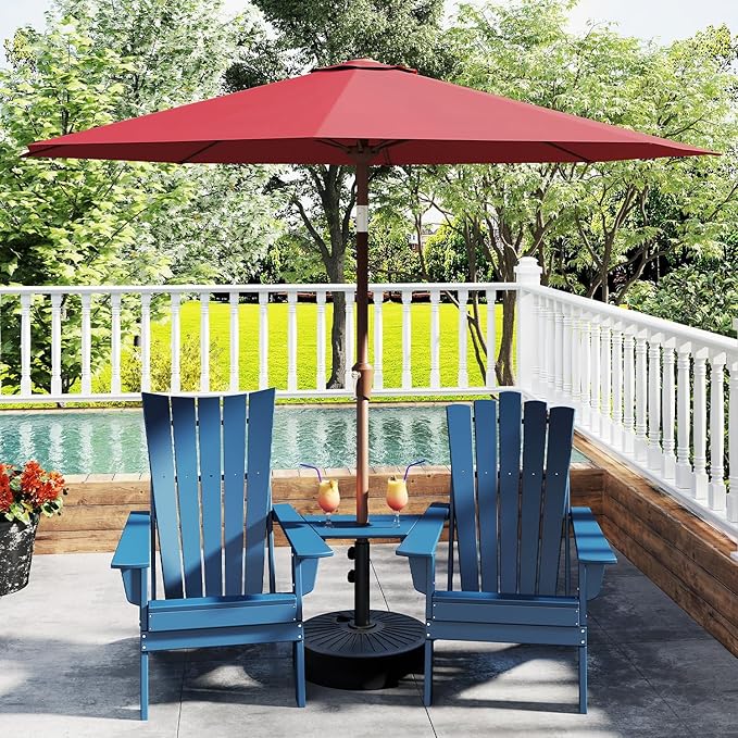GREENVINES 9-FT-Patio-Umbrella | Outdoor-Table-Umbrellas | 8 Sturdy Fiberglass Ribs | Push Button Tilt & Crank | Waterproof | Market Umbrella | for Pool Backyard Garden Deck | Red