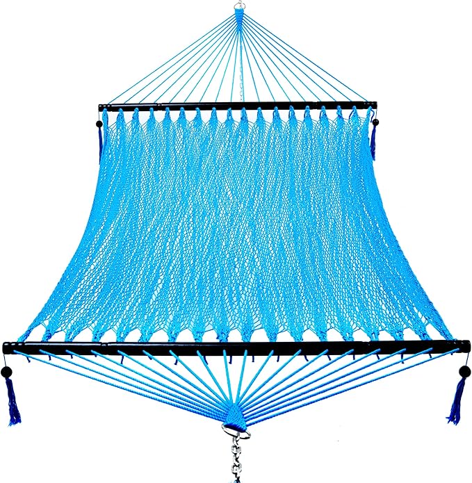 PNAEUT Double Rope Hammocks for Outside, Handwoven Double Caribbean Hammock with Spreader Bar for Outdoor Indoor, Max 600 lbs Capacity (Sky)