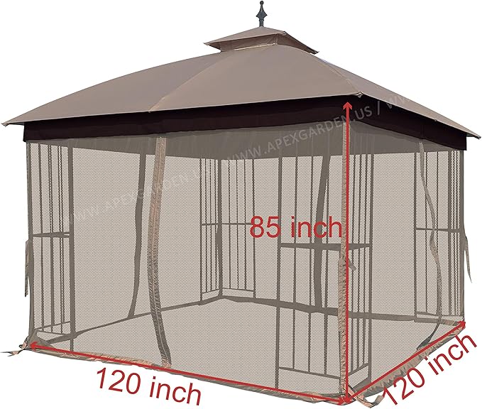 APEX GARDEN Universal 10' x 10' Gazebo Replacement Mosquito Netting (Tan)