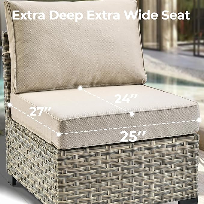 HOOOWOOO Outdoor Sectional Patio Furniture Set with Fire Pit Table,15 Pieces Wicker Conversation Sets L Shaped Couch,Extra Deep Out Door Sofa Outside Furniture with Swivel Chair Ottoman,Beige