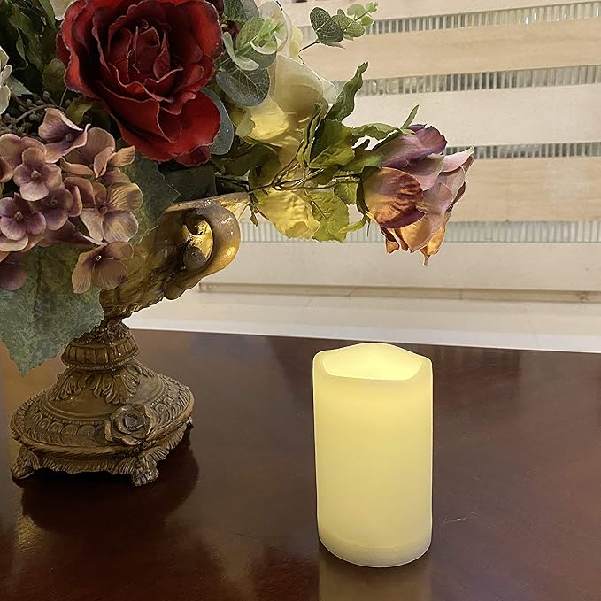 1 Pack Outdoor Flameless Pillar Candle with Remote and Timer Waterproof Battery Operated Electric LED Candle Set for Gift Home Décor Party Wedding Supplies Garden Christmas Decoration, 3” x 5”
