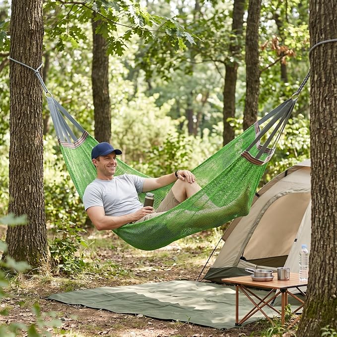 Lightweight Portable Anti-Roll Breathable Mesh Camping Hammock 102.36x51.18in with Tree Straps & Carry Bag, Green, No Stand Included
