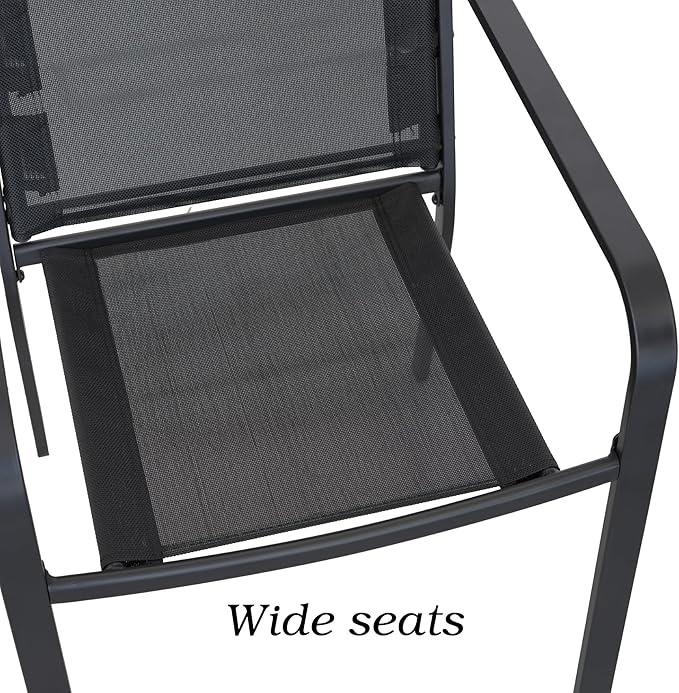 Anmutig 5-Piece Outdoor Patio Dining Set, 40 Inch Round Glass Table with 4 Stackable Chairs, Black