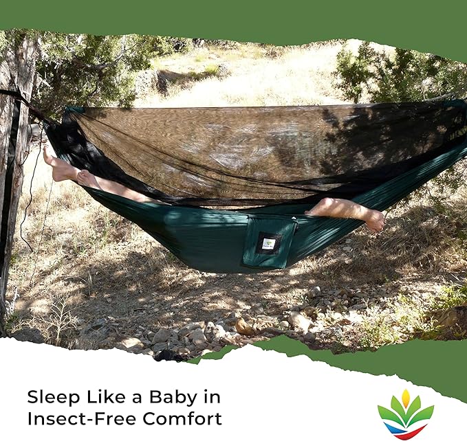 Hammock with Mosquito Net - Fully Reversible Bug Free Hammock Tent, Extra Large Sleeping Space, Bug Proof Netting & Suspension - Change The Way You Camp with Hammock Bliss Quality - No-See-Um No More