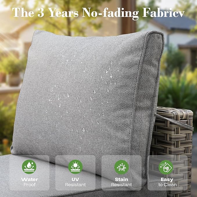 11 Pcs Patio Furniture with Fire Pit Table, Outdoor Rattan Wicker Conversation Set with Glowing Coffee Table, Comfy Sectional Sofa for Porch Balcony Backyard Pool, Grey