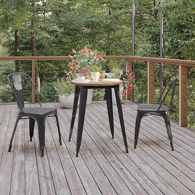 Flash Furniture Declan Commercial Outdoor Bar Height Dining Table, All Weather Poly Resin Top with Steel Base, 23.75" Round, Brown/Black