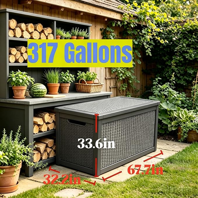 MAKINO 317 Gallon Large Resin Outdoor Storage Box, Waterproof Deck Box, Lockable Deck Container with Reinforced Support, Outdoor Chest for Patio Accessories, Outdoor Cushions, Garden Tools, Black