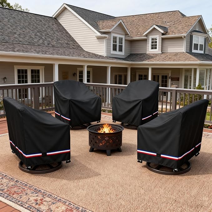 Patio Chair Covers Waterproof Swivel Outdoor Chair Cover, 35W x 37D x 36H Inches Patio Furniture Covers 4 Pack (Black)