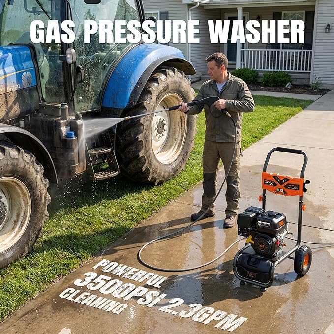 Gas Powered Pressure Washer 3500 PSI - 2.3 GPM Heavy Duty High Power Washer,212CC 7HP Engine with 25Ft Pressure Hose, Axial Aluminum Pump, Soap Tank, 4 Quick Connect Nozzle (Coral)