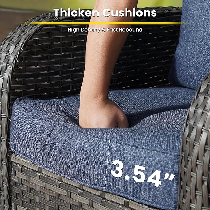 5 Pieces Outdoor Patio Furniture Set with Coffee Table, All Weather Wicker Patio Conversation Sets with Rocking Chairs, Balcony Furniture Sets for Backyard, Garden, Poolside, Denim Blue