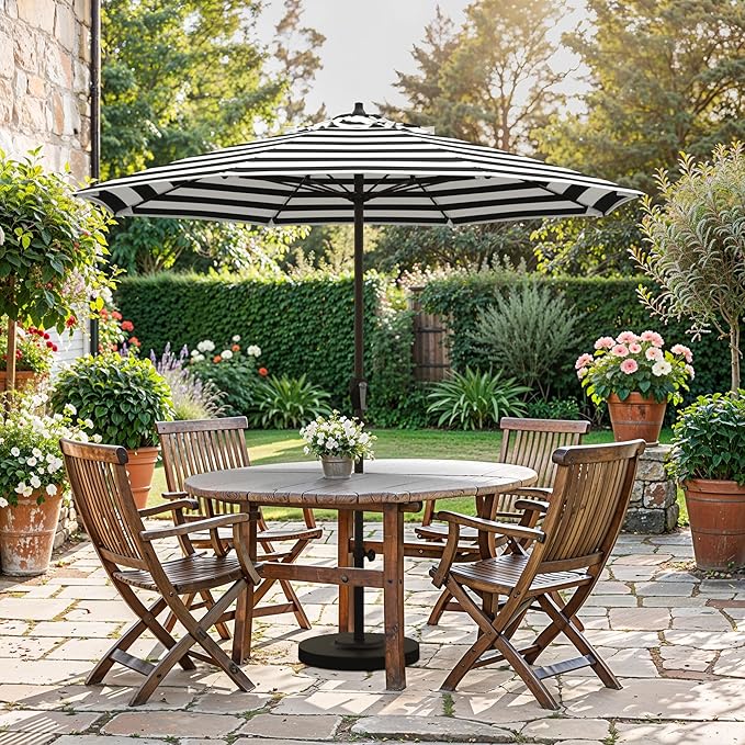 California Umbrella 12-Year Protection 7.5-Ft Outdoor Patio Umbrella, Sunbrella Fade-Resistant Fabric, Auto-Tilt, Heavy Duty Aluminum Frame, 8 Reinforced Ribs for Pool or Deck, Bronze Pole, Cabana Classic