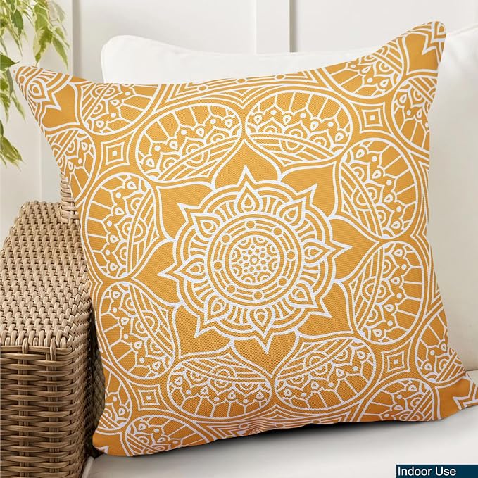 COZY TRENDS Decorative Indoor Outdoor Waterproof Throw Pillows with Inserts - Stylish Comfort for Your Patio Furniture, Garden Chairs, or Indoor Décor 18x18 Inches | Set of 2 (Mustard)