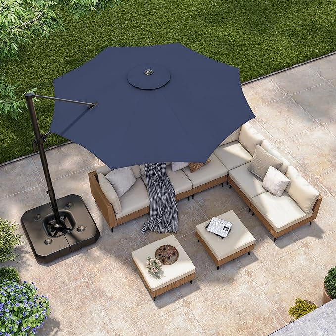 LAUSAINT HOME 10FT Round Outdoor Cantilever Umbrella, Offset Patio Umbrella with 360° Rotation & 5-Angle Adjustment, Aluminum Pool Umbrella for Garden Deck, Blue