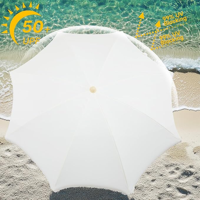 6.5FT Boho Patio Umberlla with Fringe,UPF50+ Outdoor Umbrella with Fiberglass Ribs and Push Button Tilt,Tassels Umbrella for Beach,Terrace,Picnic