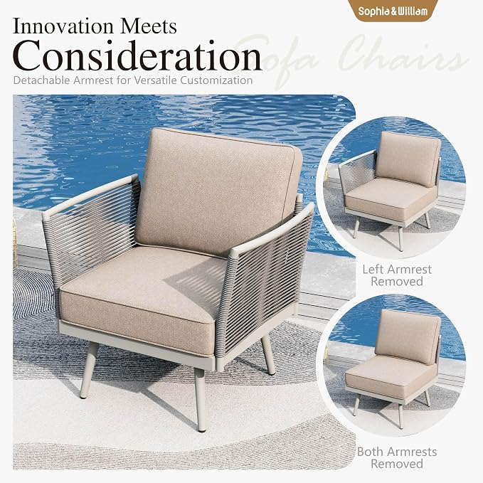Sophia & William 8-Piece Patio Furniture Set, Outdoor Sectional Furniture with Classic Rope PE Rattan and Coffee Table, All-Weather Conversation Set with Anti-Rust Frame and Olefin Cushions
