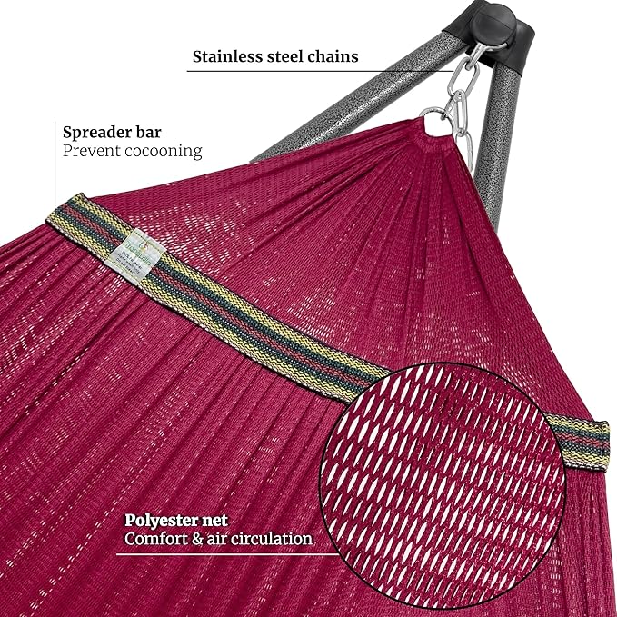 Tranquillo Combo x2 Hammocks with Stand for Outside & Tree Straps, Heavy Duty Hammock with Stand 600lbs for Indoor Outdoor Patio Backyard, x2 Hammocks for 2 Person (Combo - Red, Medium)