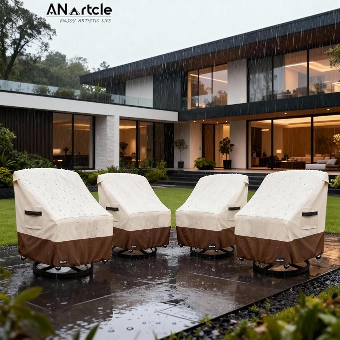 ANartcle Swivel Patio Chair Cover 4 Pack,600D Waterproof Heavy Duty Outdoor Chair Cover(35 W x 37 D x 36 H inches),Patio Furniture Covers,Outdoor Furniture Covers Waterproof,Beige&brown