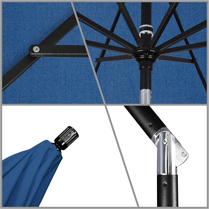 California Umbrella 11Ft Premium Sunbrella Patio Umbrella, Hand-Crank, Tilt-Collar, Black Frame, Regatta Fabric