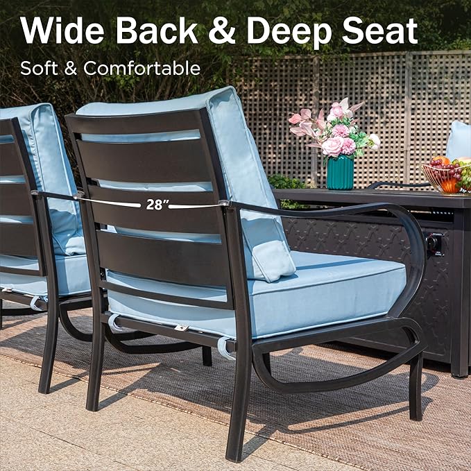 PHI VILLA Patio Metal Sofa Chair for 2, Deluxe Outdoor Patio Set with 2 Stable Padded Sofa Chair(Blue)