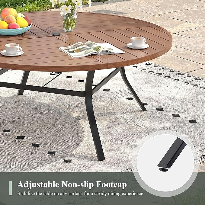 11 Pieces Outdoor Dining Set, Stackable Textilene Paito Chairs & 63.1" Round Dining Table with Umbrella Hole, Patio Dining Set for Backyard, Deck, Garden, Brown & Walnut