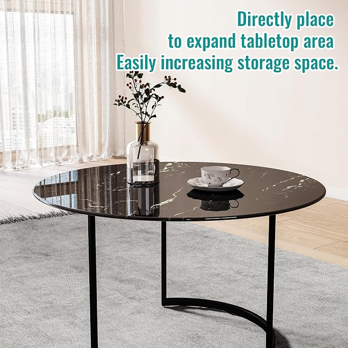 28" Round Tempered Glass Table Top, 5/16" (8mm) Thick, Marble Pattern Replacement, Heavy-Duty, Heat & Scratch Resistant for Coffee, Dining & Patio Tables, Black