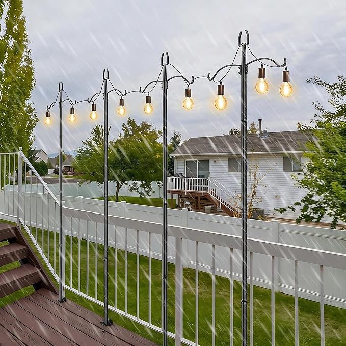 4 Pack String Light Poles, 9FT Light Poles for Outside, Outdoor Light Poles for Patio Deck Decor Heavy Duty Metal Patio Light Poles for Backyard Accessories Wedding Party Camping Decorations, Black