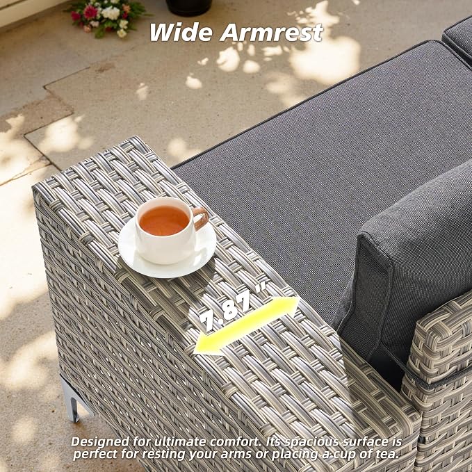 CAODOC 5-Piece Patio Furniture Set with L-Shape Sofa Chaise, Outdoor Sectional Couch Solar Table, Modern Modular Wicker Rattan Conversation Set