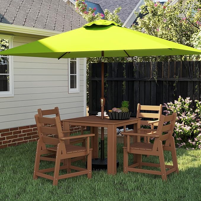 BRIOPAWS 6.5X10 FT Rectangular Patio Umbrella with Base Included | Rectangle Outdoor Umbrellas | 6 Sturdy Steel Ribs | Push Button Tilt & Crank | Heavy Duty for Garden Lawn Deck Backyard Pool |