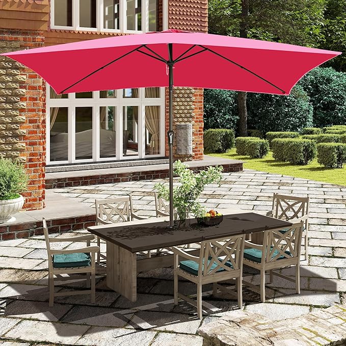 Ayge 6.5x10FT Rectangular Patio Umbrella Outdoor Table Umbrella w/Push Button Tilt & Crank Rectangle Market Umbrella UV Protection for Garden,Deck,Lawn,Yard & Pool,Rose Pink