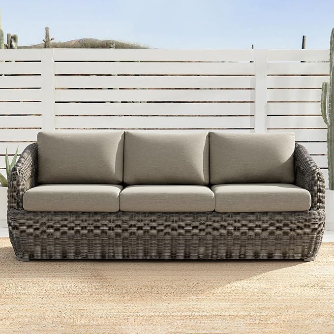 CHITA Patio Wicker 3-Seater Sofa with Removable Cushion, Backyard Rattan Chair for Sunrooms, Patios, Decks, Fully Assembled